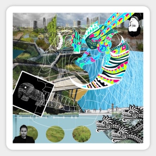 the mind of the landscape and the sketch in ecopop collage Sticker